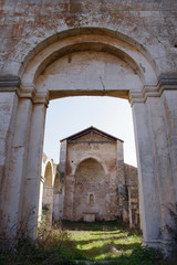 Fototapeta na wymiar Remains of the Romanesque church of Santa Maria di Cartignano (11th century), near Bussi sul Tirino in the province of Pescara. Abruzzo, Italy