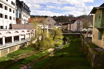 Fototapeta na wymiar Wyschnięte koryto rzeki Susica, Dolenjske Toplice, Słowenia