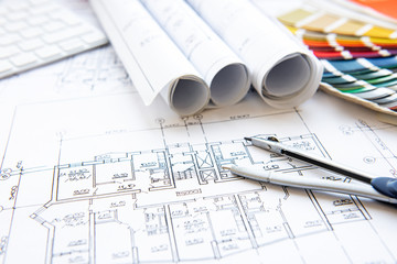 Architect workplace top view