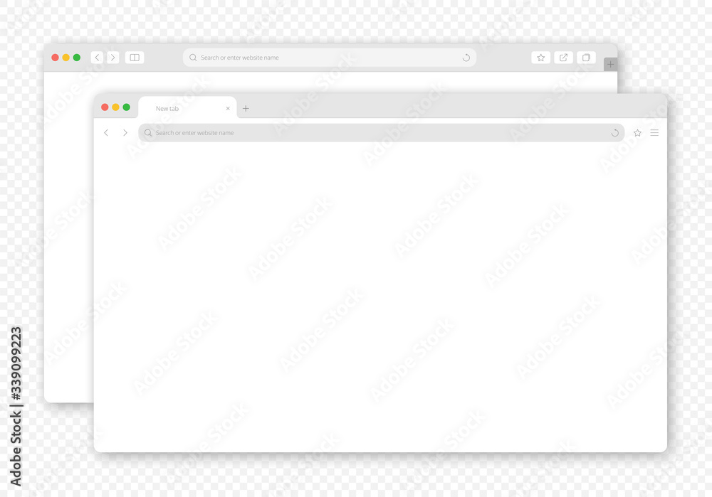 Wall mural mock-up two diferent blank browser window for your design isoled transparent background. vector illu