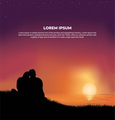 Romantic Silhouette Couple in sunset background. Landscape mountain sunset background Suitable for greeting card, poster and banner