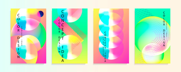 Set Bright summer juicy multicolored minimal poster. Collection of geometric stylish template design concept idea