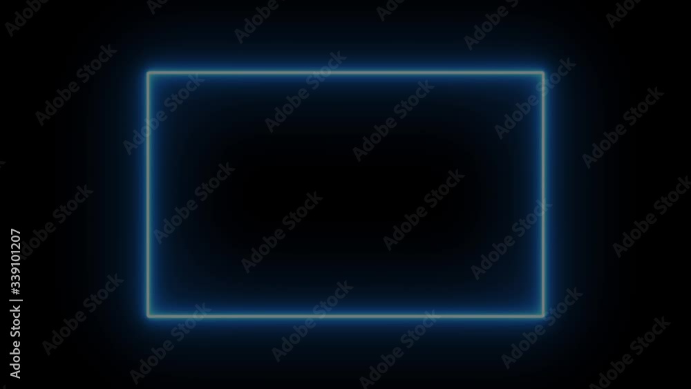 Wall mural Neon glowing blue flickering rectangular frame on black background graphic element