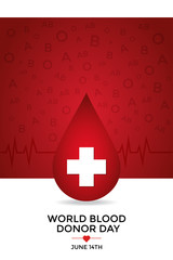 World Blood Donor Day awareness campaign design. Blood donation concept. Appreciation to donors worldwide. Vertical or portrait poster format. Vector illustration.