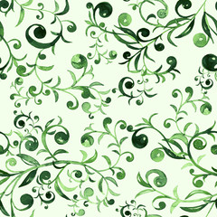 Green floral background . Watercolor pattern.