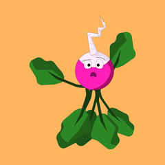 nice surprised radish. vivid character. flat illustration. sticker