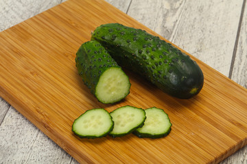 Ripe fresh green two cucumbers