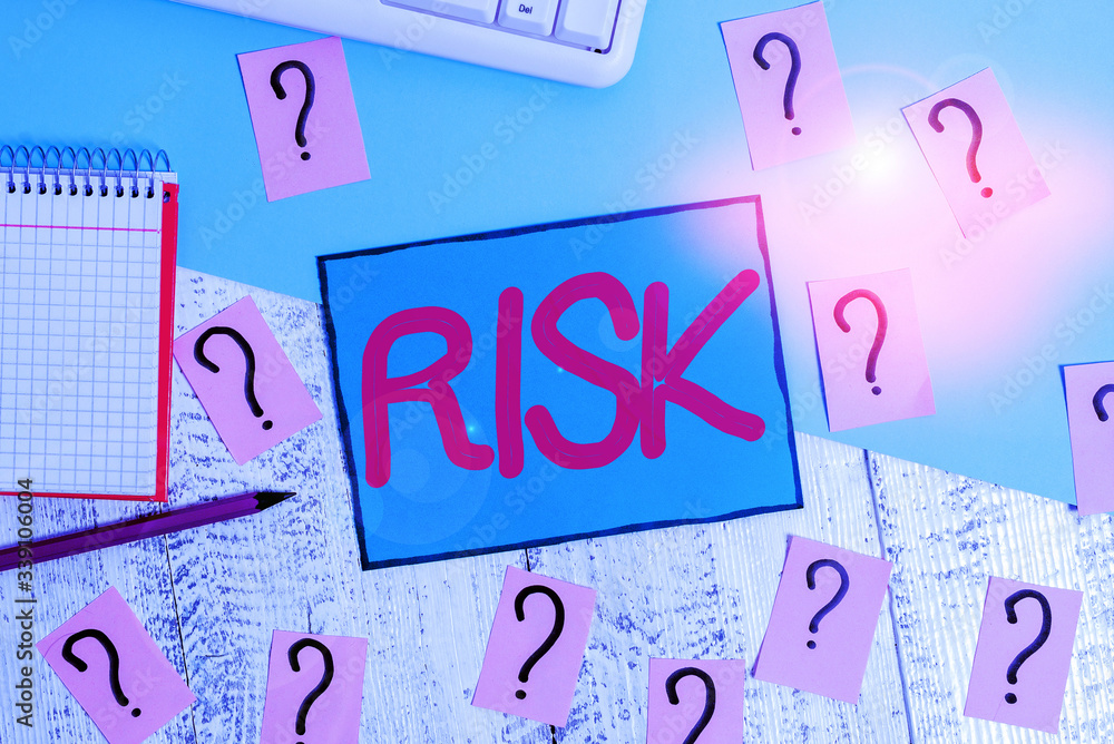 Poster text sign showing risk. business photo text possibility of losing something of value or threat of da
