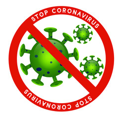 Coronavirus Icon with Red Prohibit Sign, 2019-nCoV Novel Coronavirus Bacteria. No Infection and Stop Coronavirus Concepts. Isolated Vector Icon