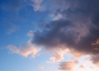 Fototapeta na wymiar Background of blue sky and gray clouds. Before the rain
