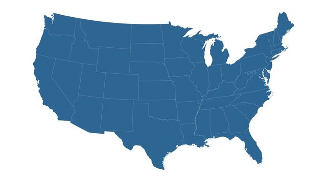 Animated USA map isolated on white background.