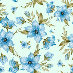  Seamless hand-drawn pattern beautiful flowers