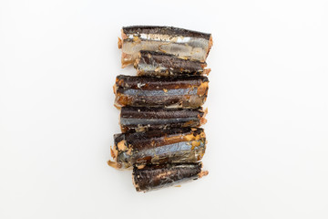 Canned saury on white background