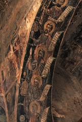 Fresco inside the Byzantine church of Ag. Theodoroi in Kambos Avias village, in the region of Mani in Peloponnese, Greece.