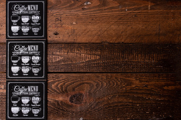 Fototapeta premium coffee, cafe, wood, menu, types of coffees