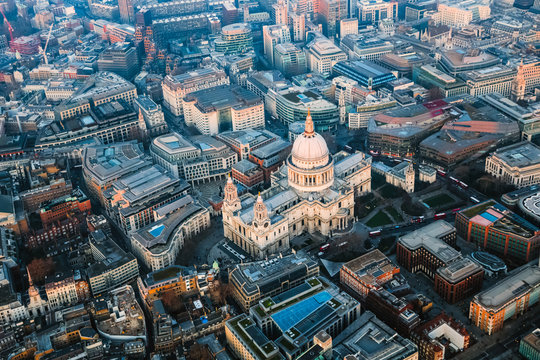 Aerial view of St Paul's cathedral, London, UK