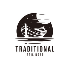 traditional wooden ship sketch logo design vector template