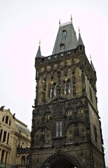 Fototapeta na wymiar Prague, Czech Republic - 27 December 2019: the Powder Tower architecture with spires and gothic details
