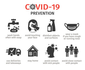 Prevention of the coronovirus Covid-19. How to protect yourself. The outbreak in the world. Vector illustration, icons.