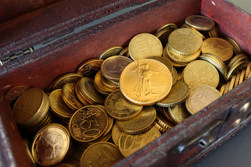 Closeup of the famous 1oz 50 Dollars Gold American Eagle bullion collection coin. Year 1987