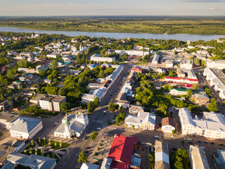 Panoramic aerial view of center of  Murom city with water tower