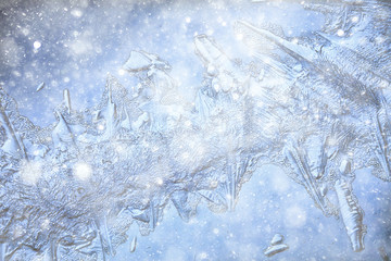 snow ice background, abstract winter seasonal background, white snowflakes blizzard on ice overlay background