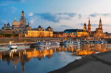 Fototapeta na wymiar Dresden city skyline at Elbe river and Augustus bridge at sunset, Dresden, Saxony, Germany