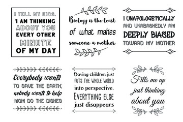 Set of vector quotes for Mother's Day. Calligraphy sayings about mother family and childrens