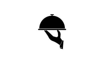 Serving food icon. Sign hand of waiter with serving tray.