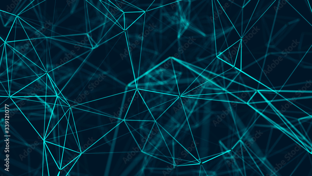Poster digital plexus of glowing lines and dots. abstract background. 3d rendering. network or connection. 