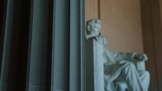 Beautiful architecture of the columns and statue inside the Savior of the Union, the Lincoln Memorial building in Washington, DC, USA.