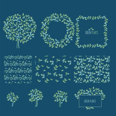 Green leaves design element set
