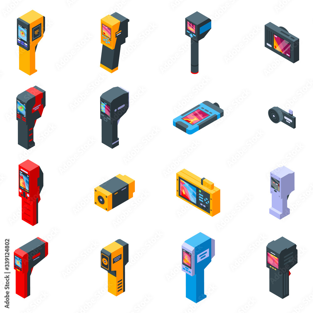 Poster thermal imager icons set. isometric set of thermal imager vector icons for web design isolated on wh