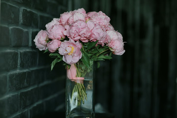 bouquet of pink peonies / concept gift, beautiful flowers, peonies at home, summer bouquet