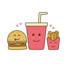 Cute fast food cartoon illustration with facial expression isolated on white background 