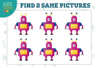 Find two same pictures kids game vector illustration.