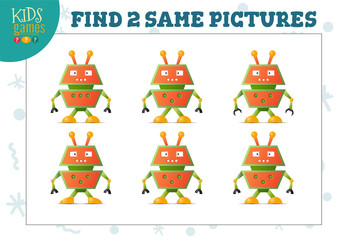 Find two same pictures kids puzzle vector illustration.
