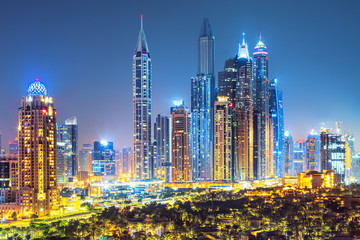 Amazing Dubai Marina skyline at sunset, United Arab Emirates