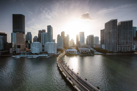 Miami Downtown Skyline At Sunset, Florida, USA