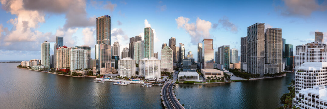 Panoramic of Miami skyline at sunrise, Florida, USA