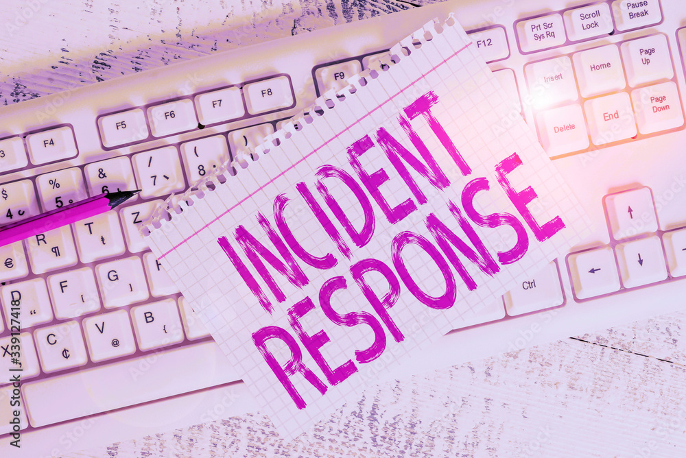 Poster writing note showing incident response. business concept for addressing and analysing the aftermath 