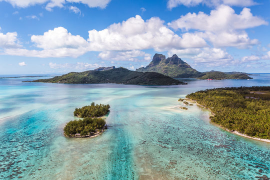 Aerial of island and lagoon, Bora Bora, French Polynesia