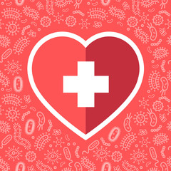 hygienic heart protecting from virus, germs and bacteria. Flat style vector illustration. Red and white
