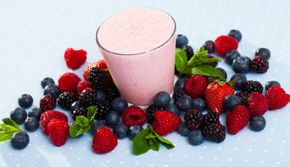 Milkshake with berries and mint