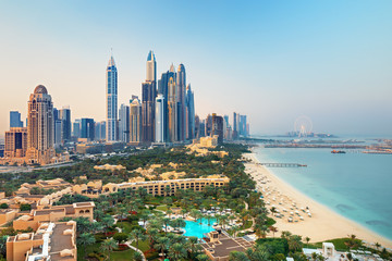 Amazing Dubai Marina skyline at sunset, United Arab Emirates