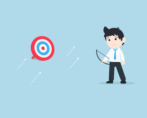 SD Business Man Shoot an arrow at the target but not hit the target at all