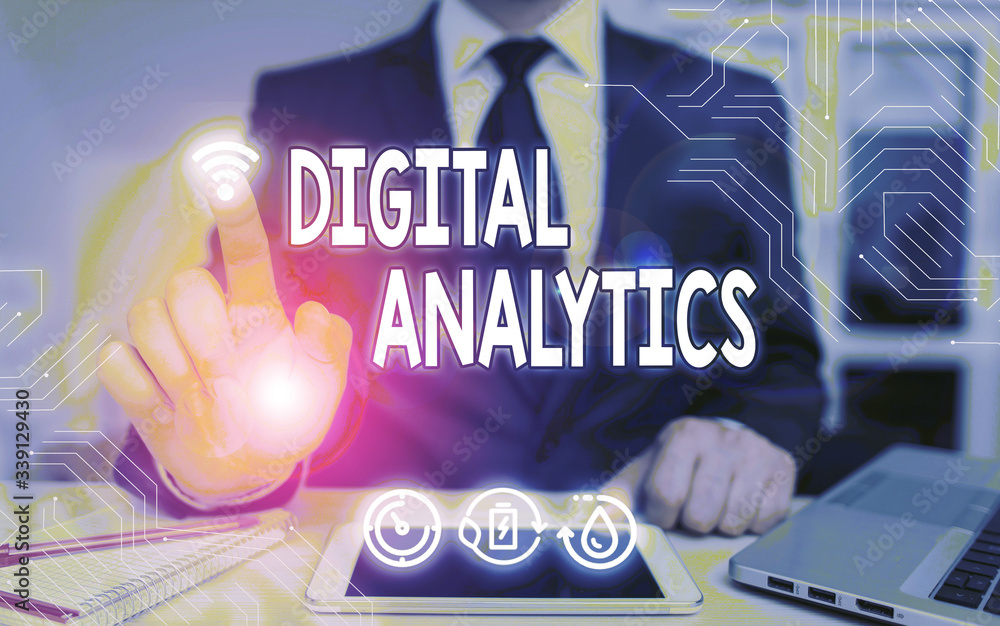 Poster handwriting text digital analytics. conceptual photo the analysis of qualitative and quantitative da