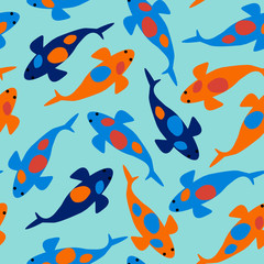 Colorful seamless pattern with koi carps,  vector