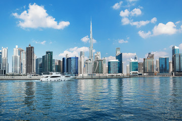 Naklejka premium DUBAI - Amazing view on Dubai city center skyline, United Arab Emirates