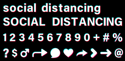 Social distancing white sign on black background.